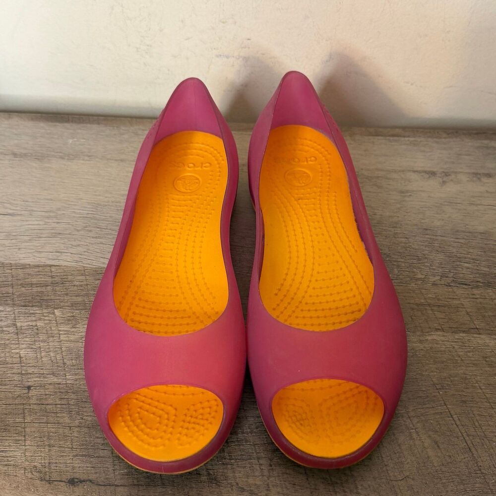 Crocs Carlie Women's jelly Peep Toe Ballet Flats Pink Size 8